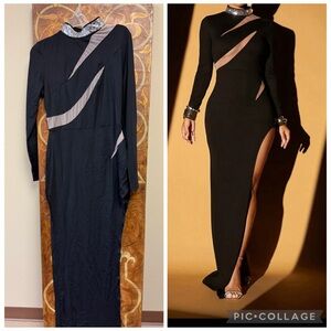 Elegant Black Evening Dress with Silver Accents